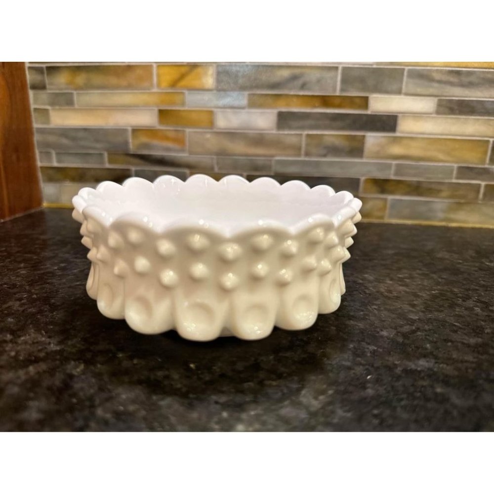 Vintage Fenton Milk Glass unique bowl with short pedestal bottom